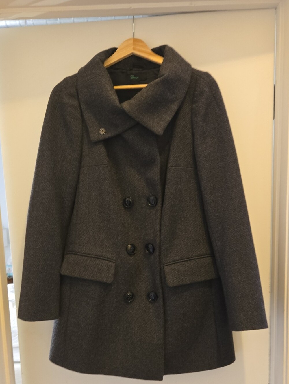 United Colors Of Benetton Charcoal Gray Double-Breasted Pea Coat